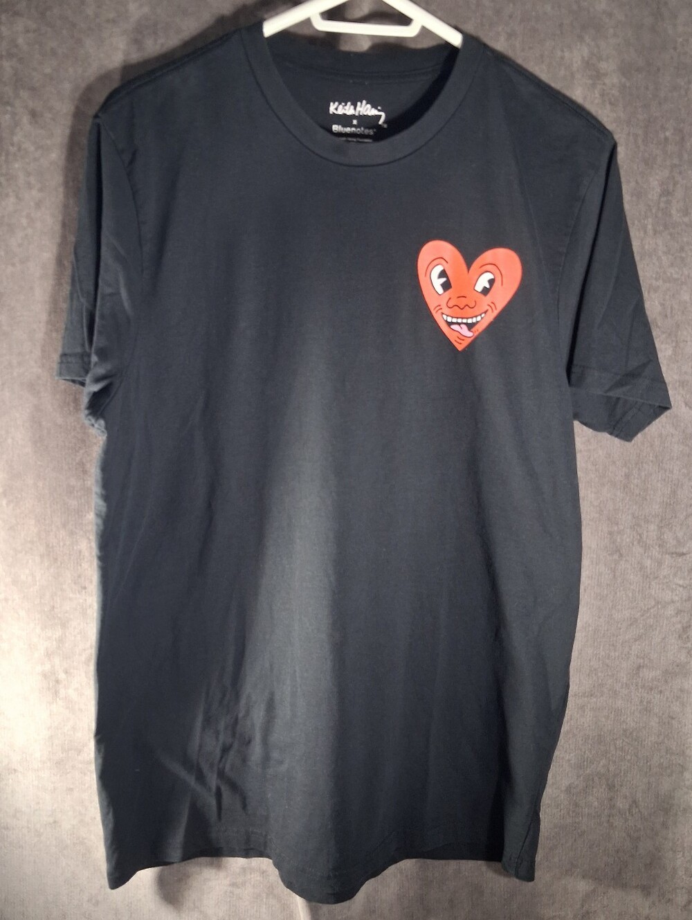 Bluenotes x Keith Haring Happy Heart Double Sided Black & Red Graphic Tee VG- L
